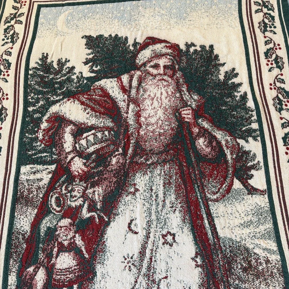 Santa Claus Tapestry Throw Blanket With Fringe Edges 67